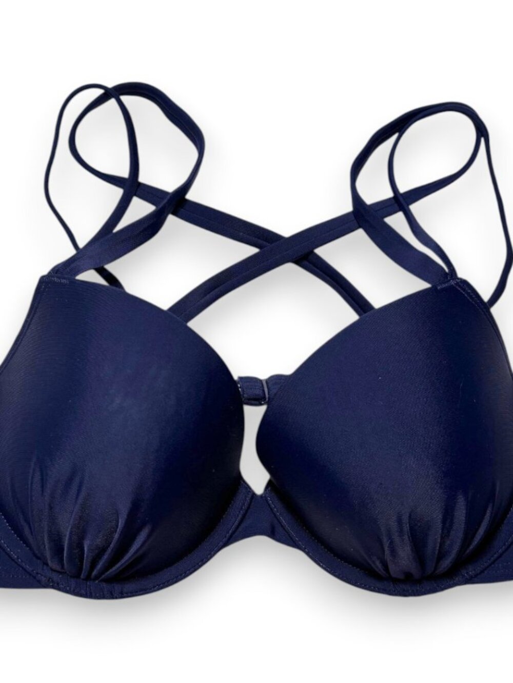 Aerie Brooke Navy Blue Underwire Push Up Strappy Bikini Top Swim 34D Medium